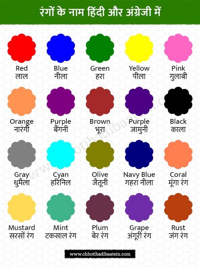 50 Colors Name In Hindi And English With Pictures PDF 