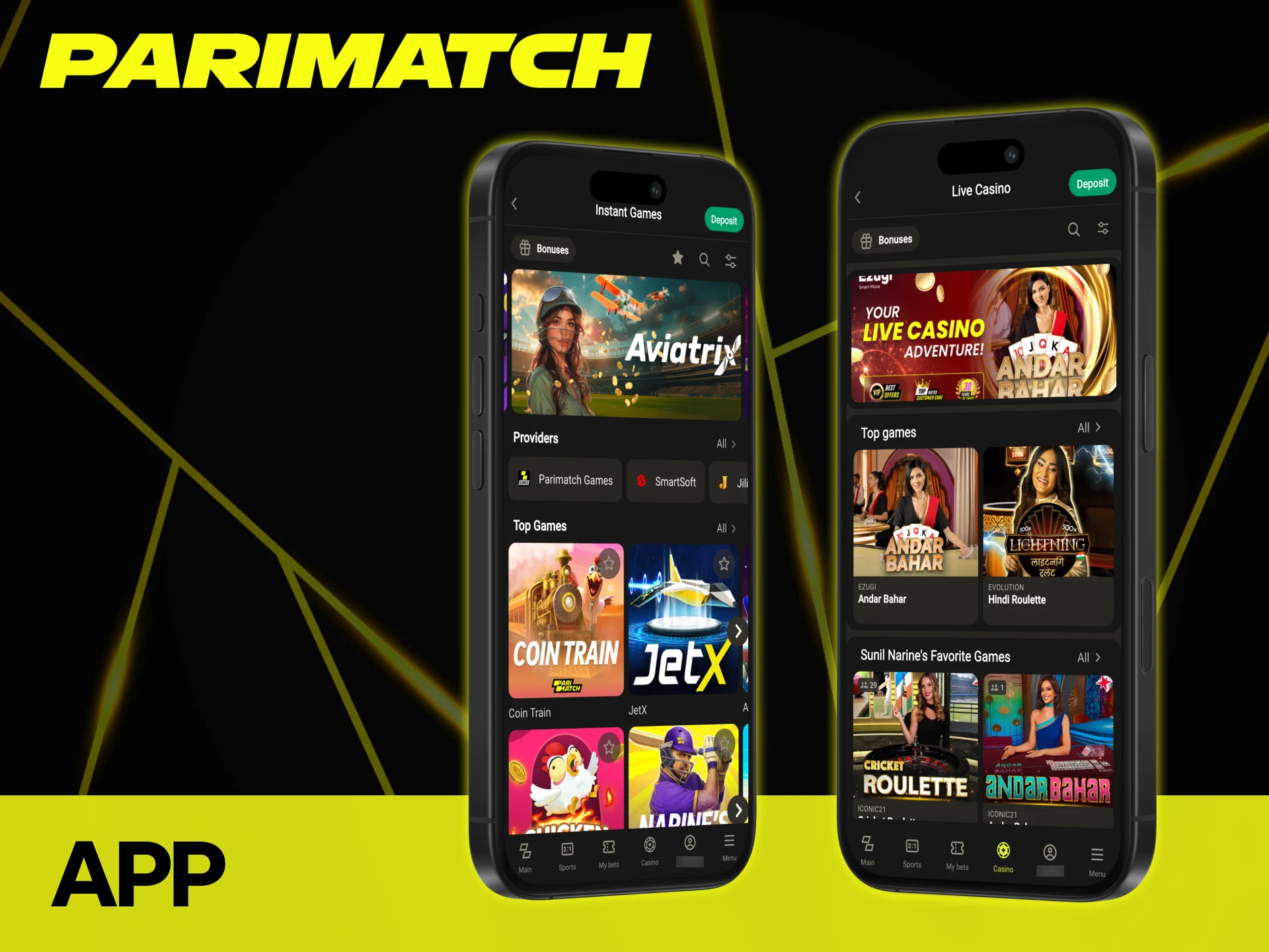 Enjoy playing casino games with Parimatch official application.