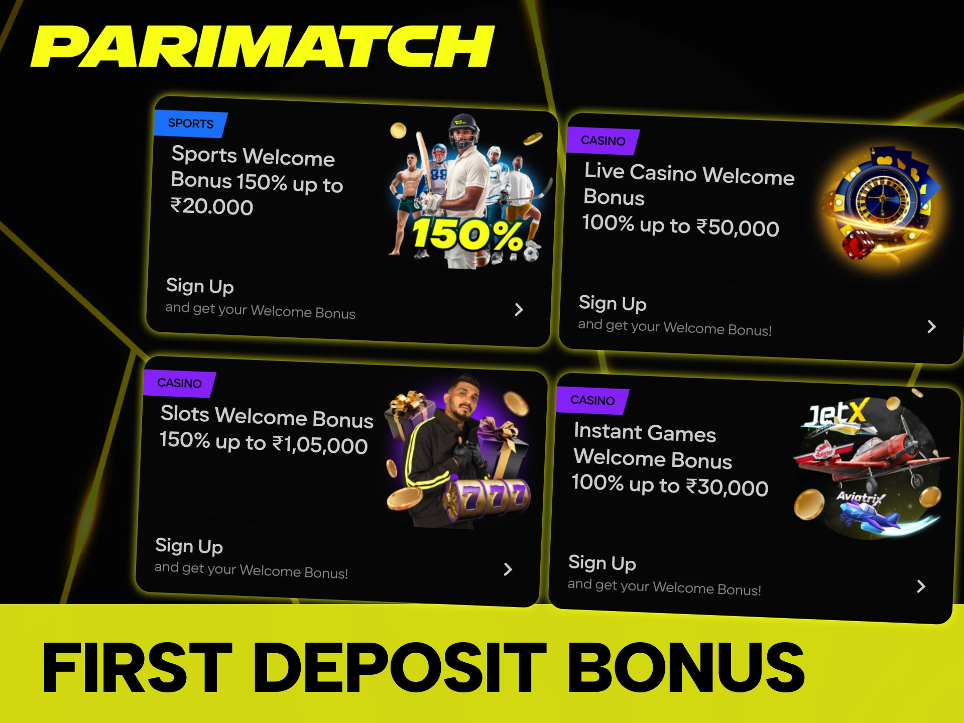 Choose your welcome bonus at Parimatch casino.