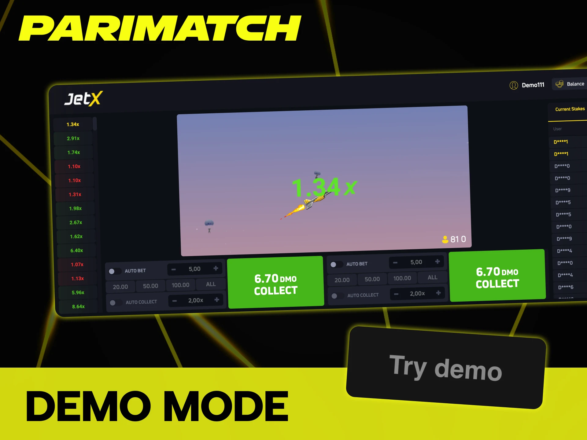 Try Parimatch instant games in demo mode.