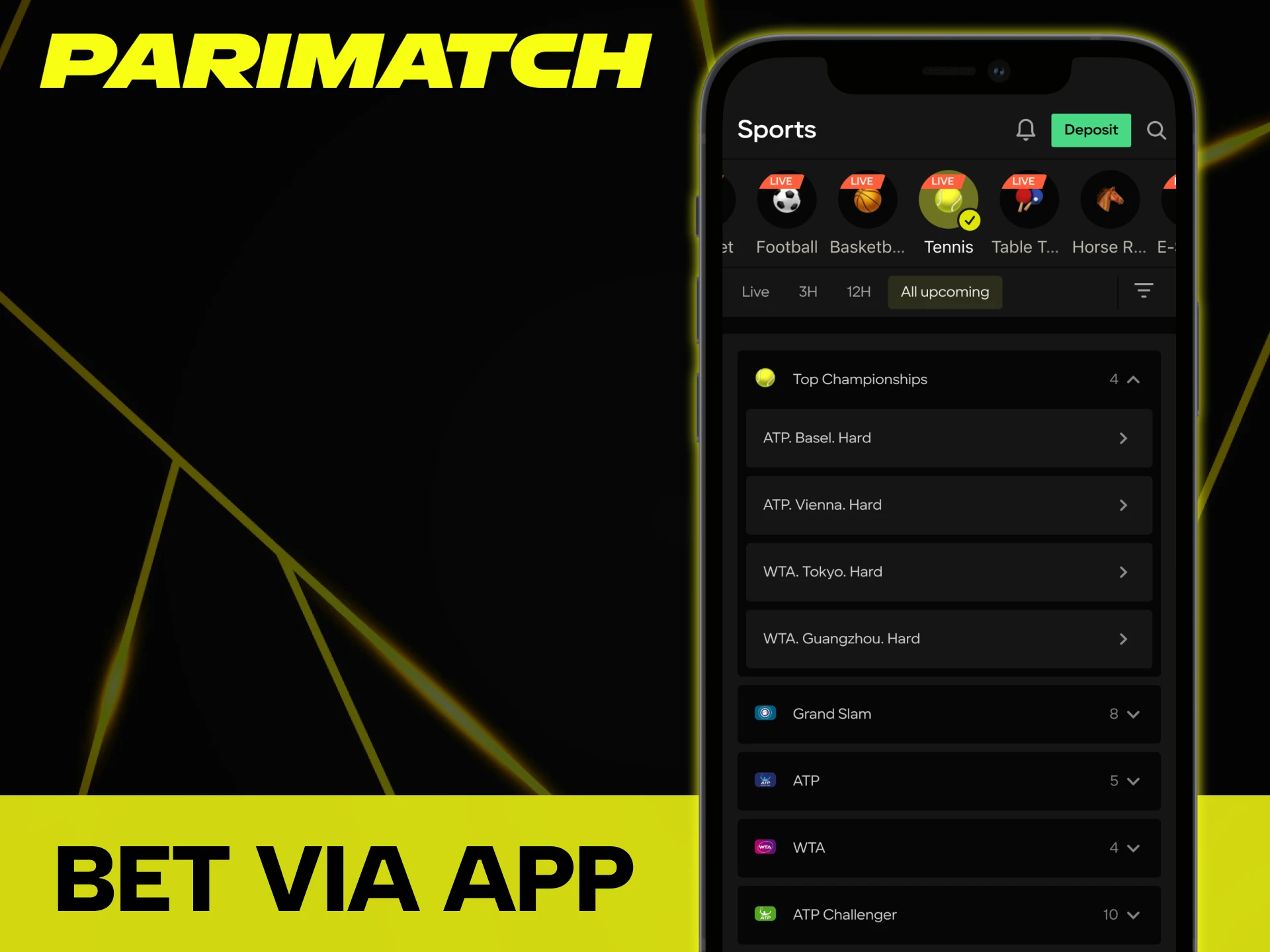 Download the tennis app on the official Parimatch website.