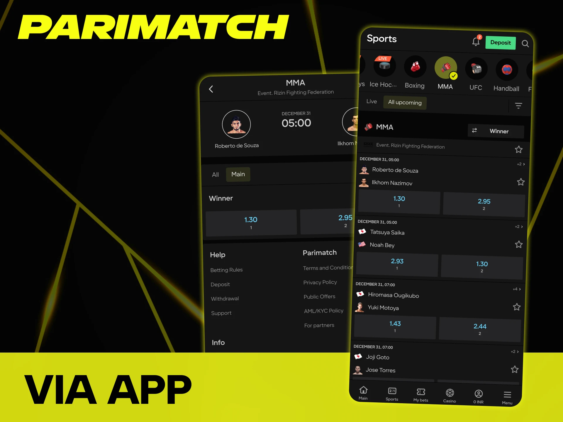Download MMA Parimatch app for Android and iOS.