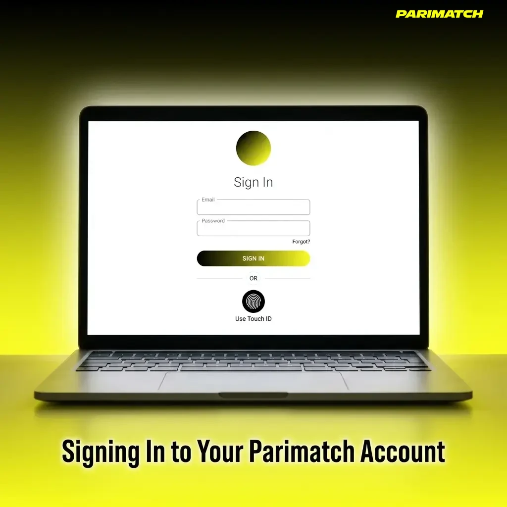 Parimatch login steps showing email sign-in process with two-factor verification and account dashboard access